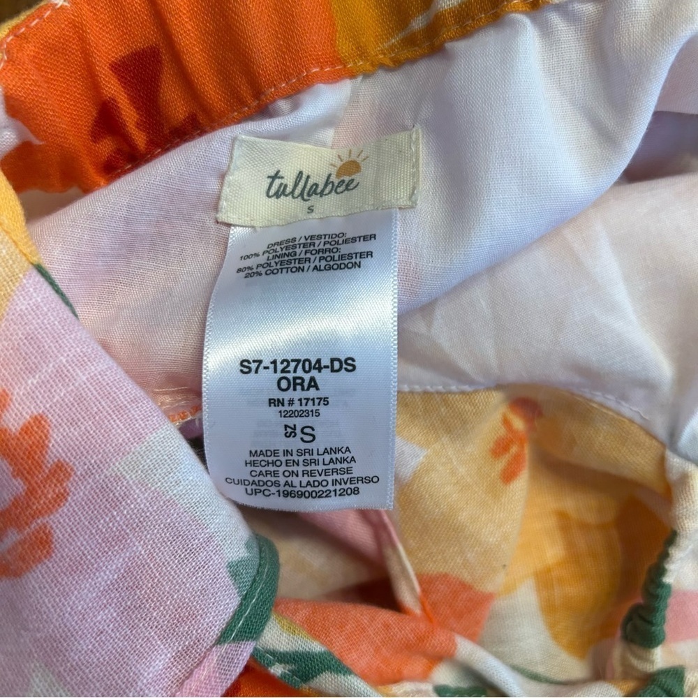 Tullabee Women’s Flutter sleeve Dress, Sz S, Sweetheart Neckline, Orange Floral - Picture 9 of 10
